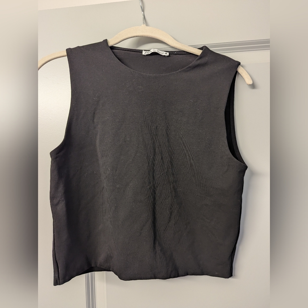 Zara Cropped Tank Top, Size L, Black